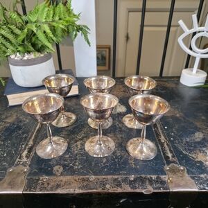 ​Set of 6 Vintage Birks Primrose Plate Silver Cordial Goblets Gold Wash Interior